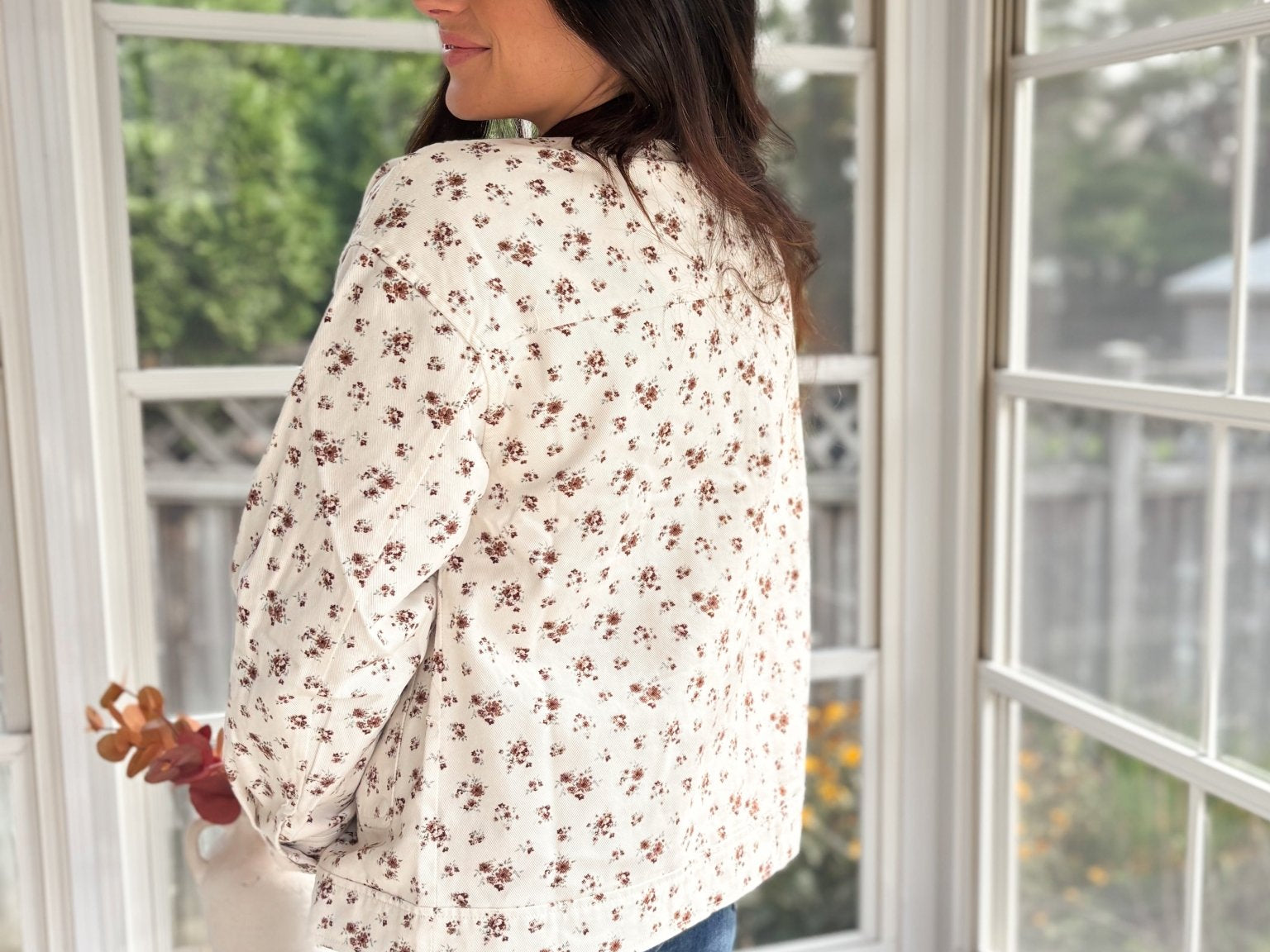 Golden Grove Floral Corduroy Collar Denim Jacket - Love and Lee Apparel