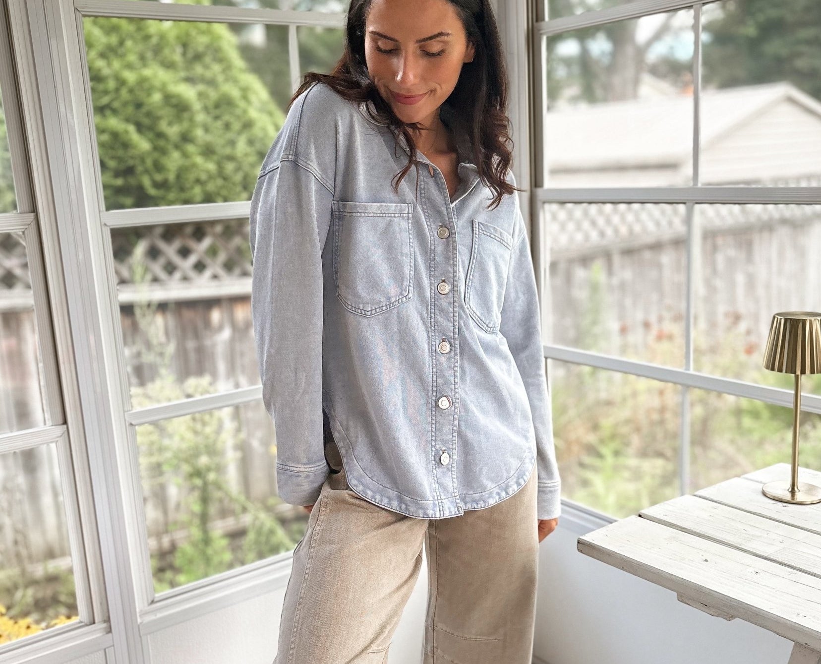 The Indie Acid Washed Collared Button Down Knit Shacket - Love and Lee Apparel