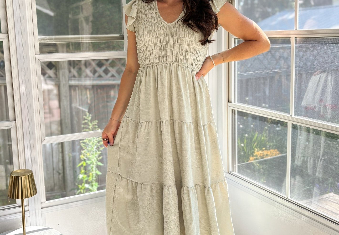 The Maureen Flutter Sleeve V Neck Smocked Midi Dress - Love and Lee Apparel