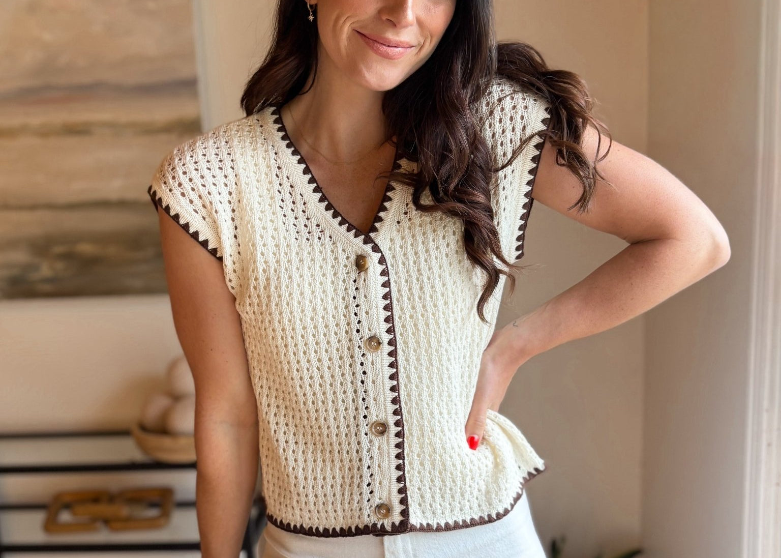 Sandy Contrast Stitch Trim Short Sleeve Top - Love and Lee Apparel