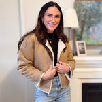 The Monique Long Sleeve Gold Button Closure Inner Fur Faux Suede Jacket - Love and Lee Apparel