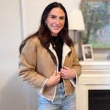 The Monique Long Sleeve Gold Button Closure Inner Fur Faux Suede Jacket - Love and Lee Apparel