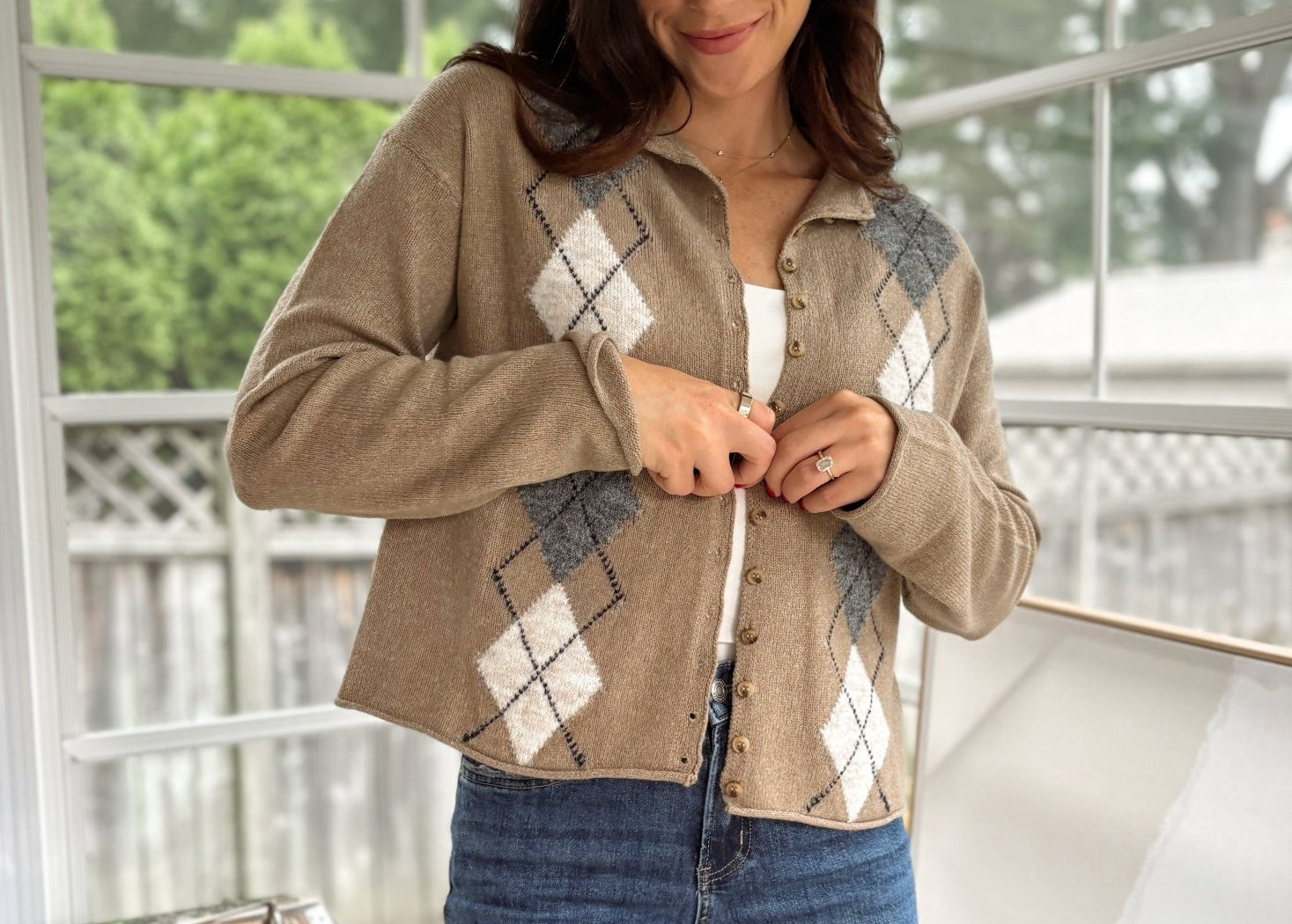 'Freshman Fall' Argyle Mock Neck Button Down Knit Cardigan - Love and Lee Apparel