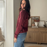 The 'Elanora' Long Sleeve V-Neck Pullover Knit in Cabernet - Love and Lee Apparel