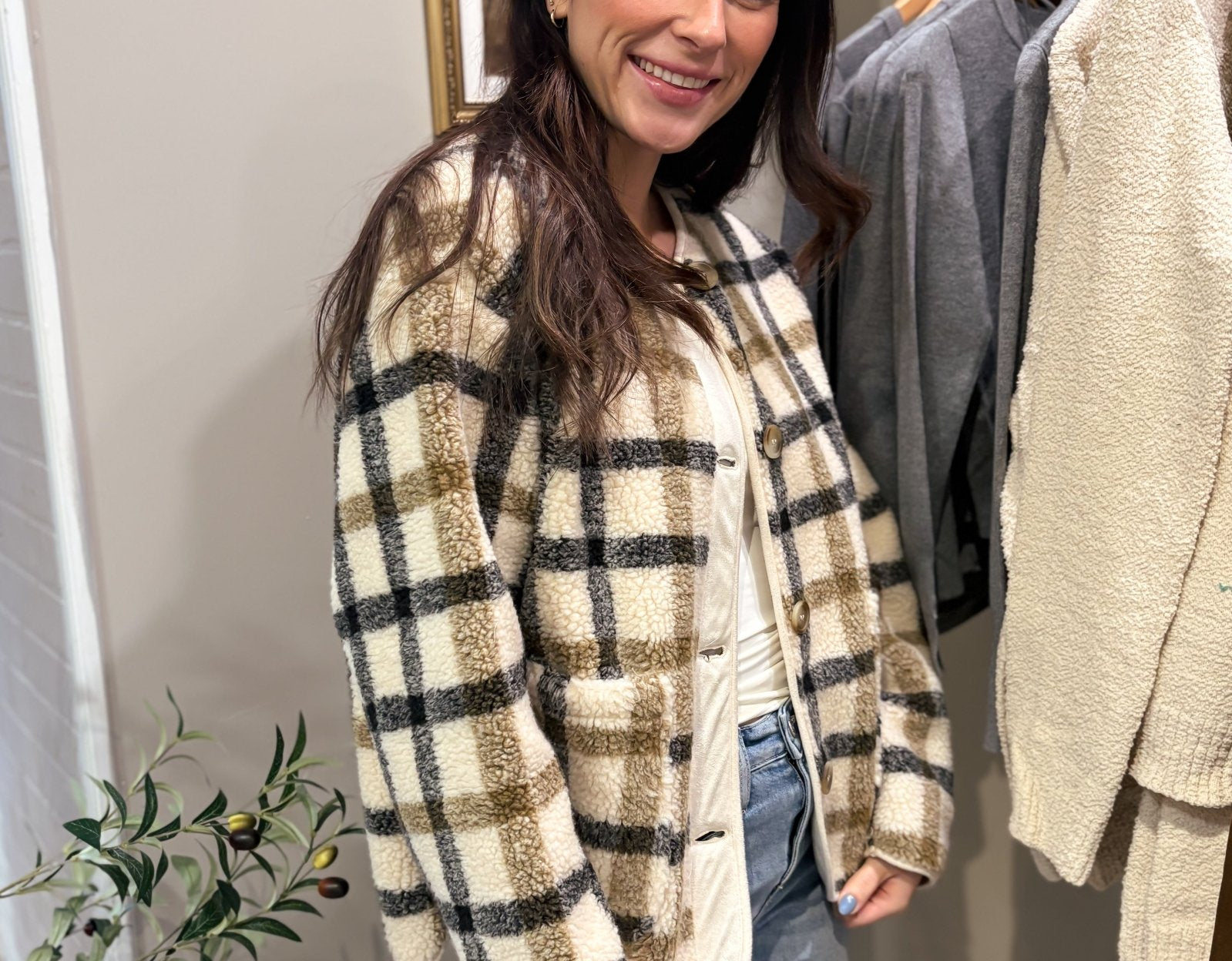 The Sabrina Plaid Button Down Teddy Jacket - Love and Lee Apparel