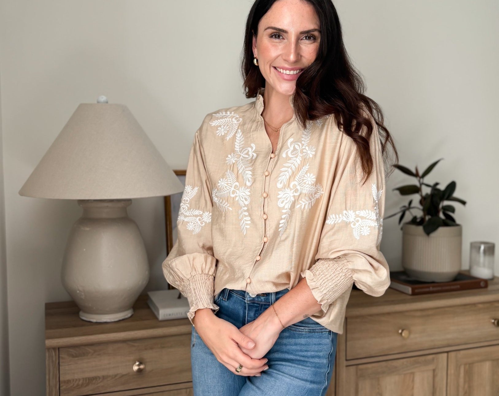 The Aspen Floral Embroidered Cotton Blend Blouse Boho Puff Sleeve - Love and Lee Apparel