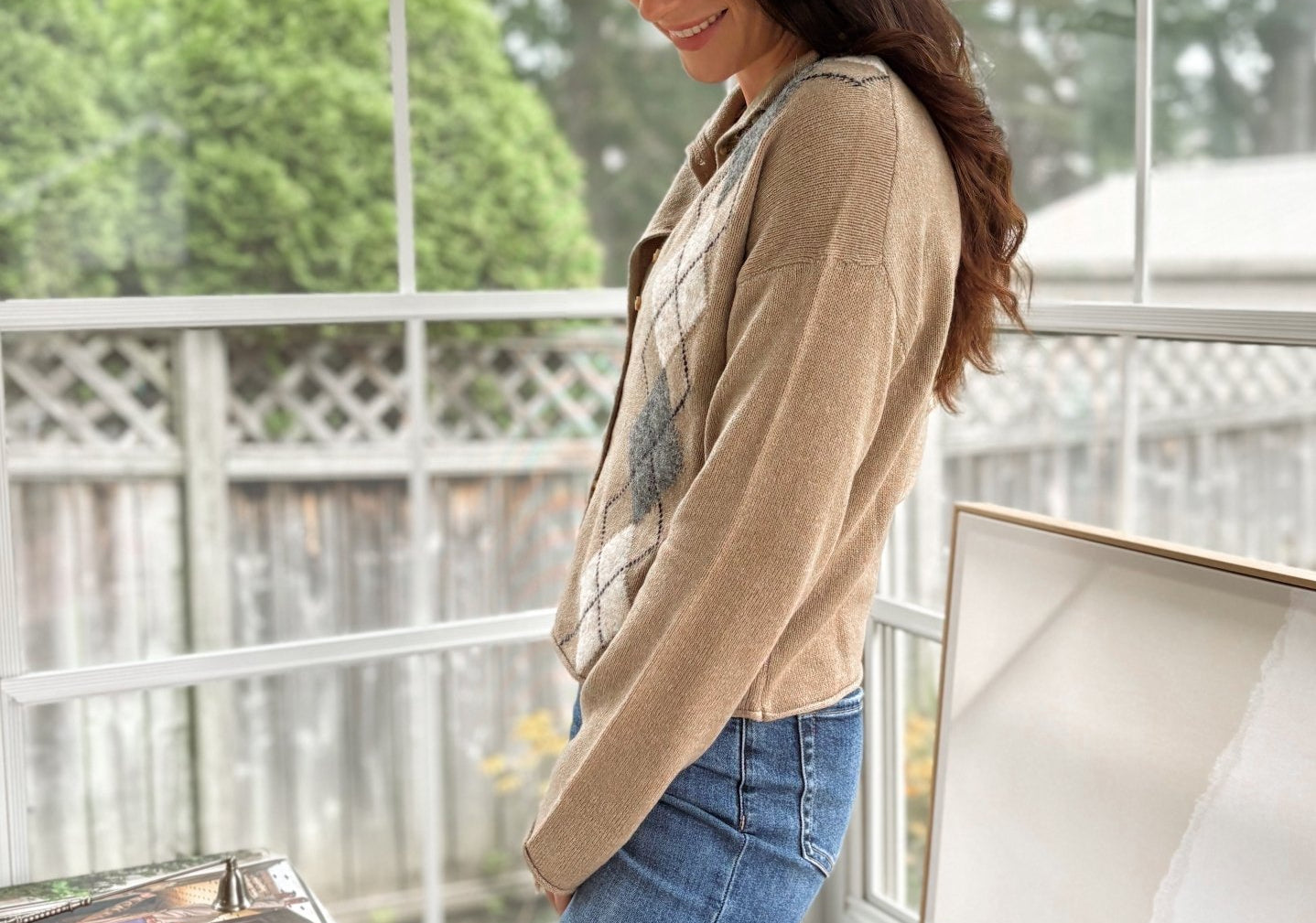 'Freshman Fall' Argyle Mock Neck Button Down Knit Cardigan - Love and Lee Apparel
