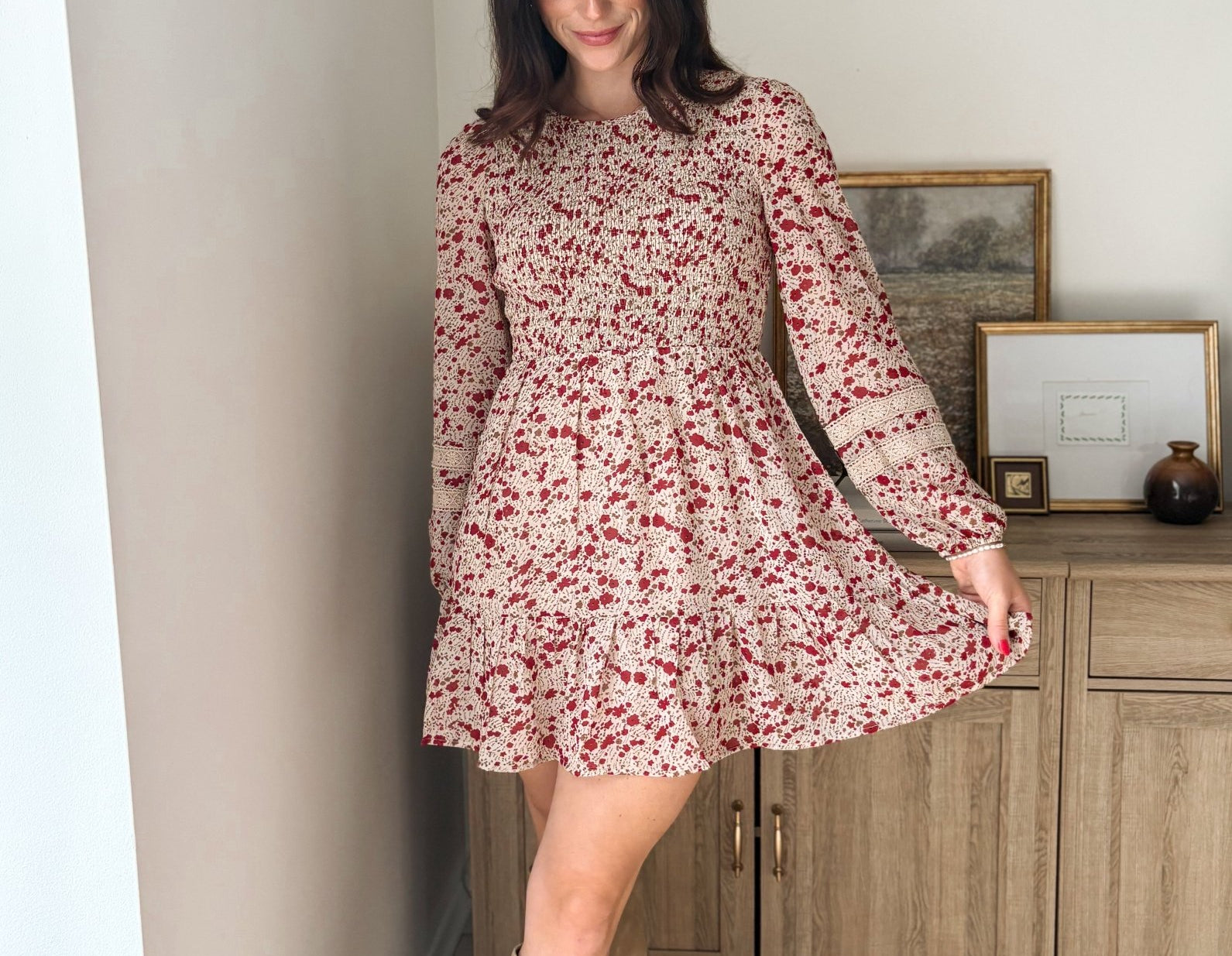 The Early Harvest Lace Trim Smocking Printed Mini Dress - Love and Lee Apparel
