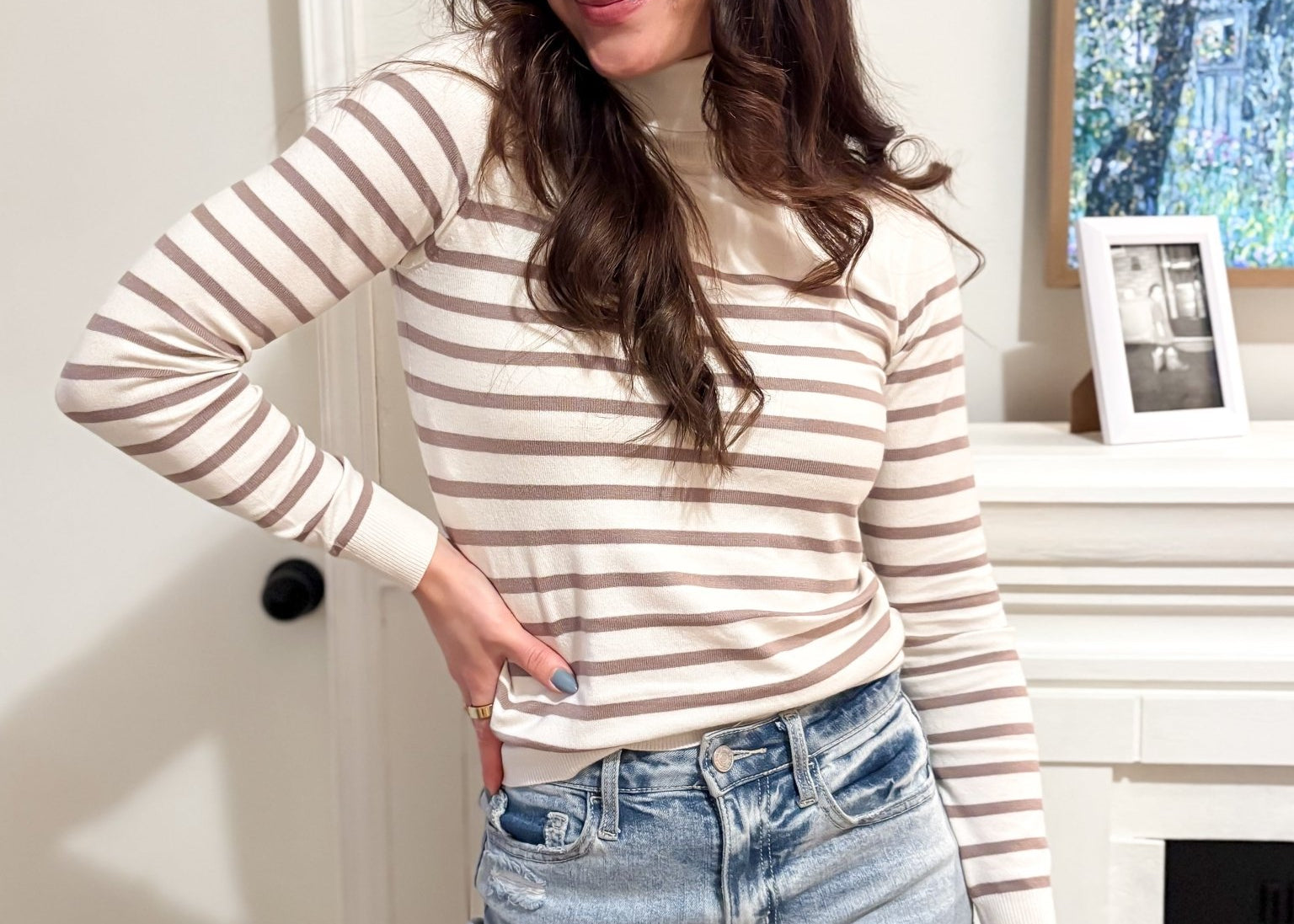 The Joanna Long Sleeve Turtle Neck Striped Knit Top - Love and Lee Apparel