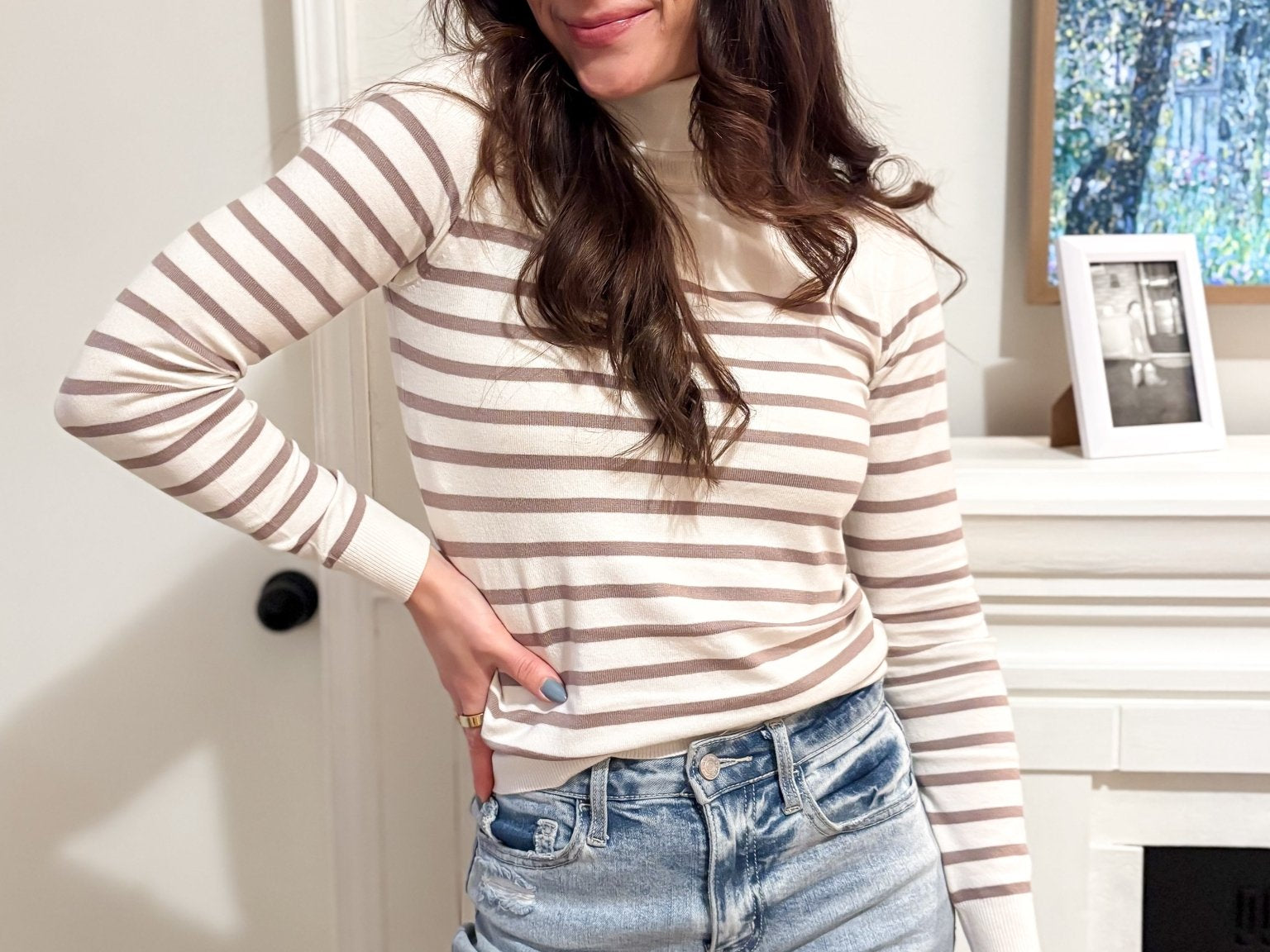 The Joanna Long Sleeve Turtle Neck Striped Knit Top - Love and Lee Apparel