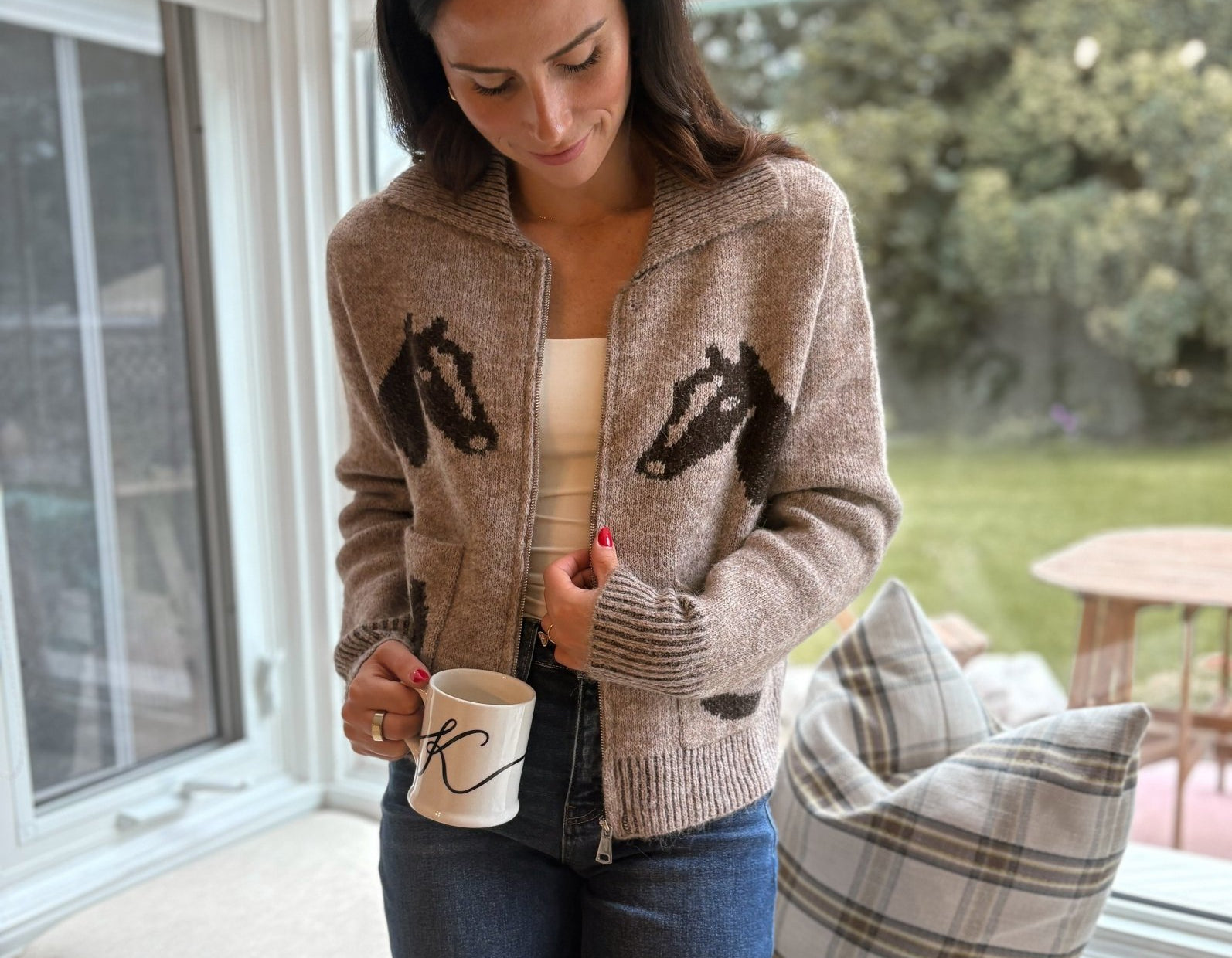 The Cotswold Jacquard Collared Zip-Up Knit Cardigan - Love and Lee Apparel