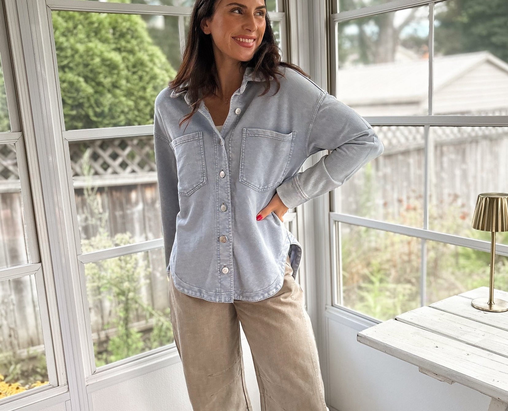 The Indie Acid Washed Collared Button Down Knit Shacket - Love and Lee Apparel