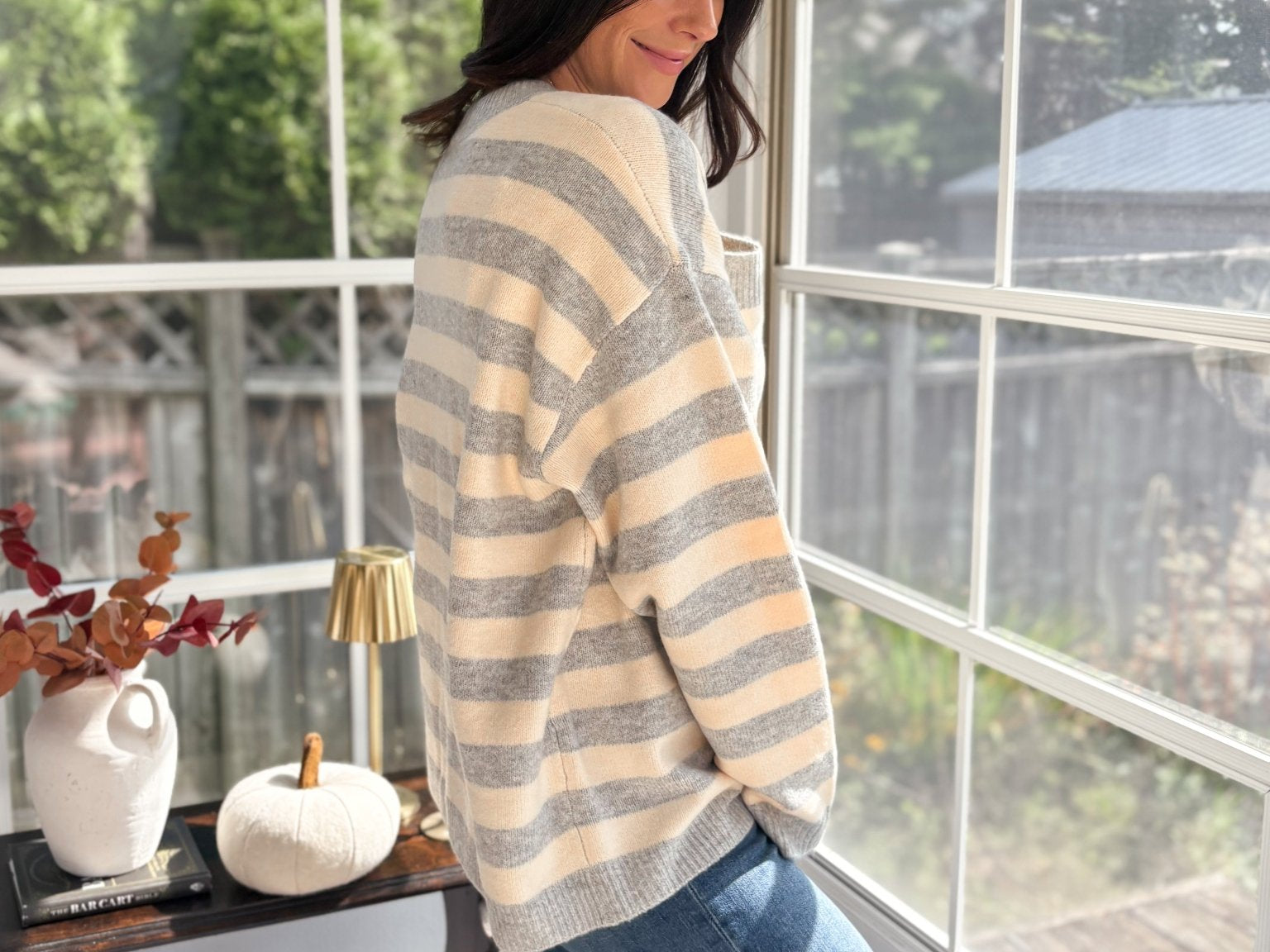 Morning Mist Striped Button Down Boxy Knit Cardigan - Love and Lee Apparel