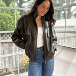 'The Varsity Club' Collared Zip-Up Faux Leather Bomber Jacket - Love and Lee Apparel