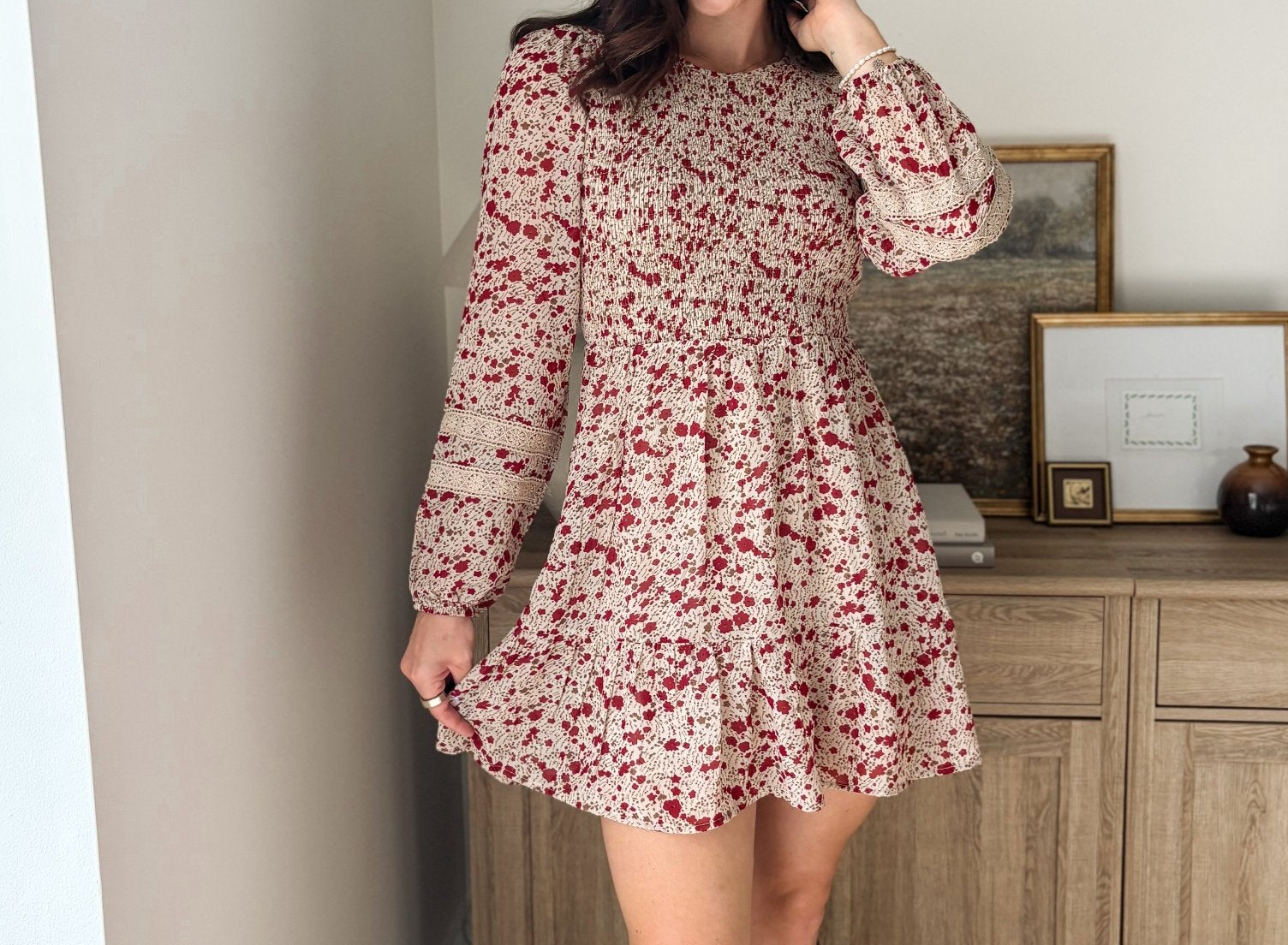 The Early Harvest Lace Trim Smocking Printed Mini Dress - Love and Lee Apparel