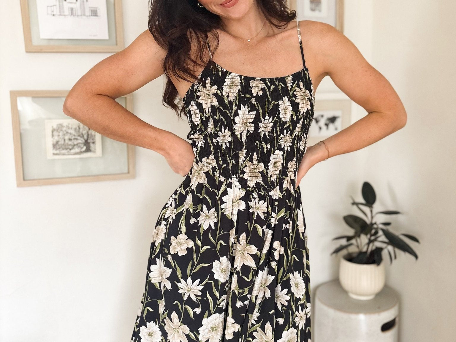 The Isabelle Floral Smocked Spaghetti Strap Midi Sundress - Love and Lee Apparel