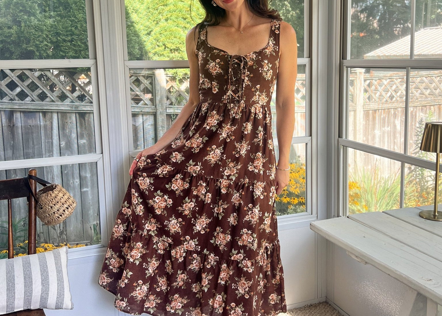 Sloan Floral Front Lace Up Corset Sleeveless Midi Dress - Love and Lee Apparel