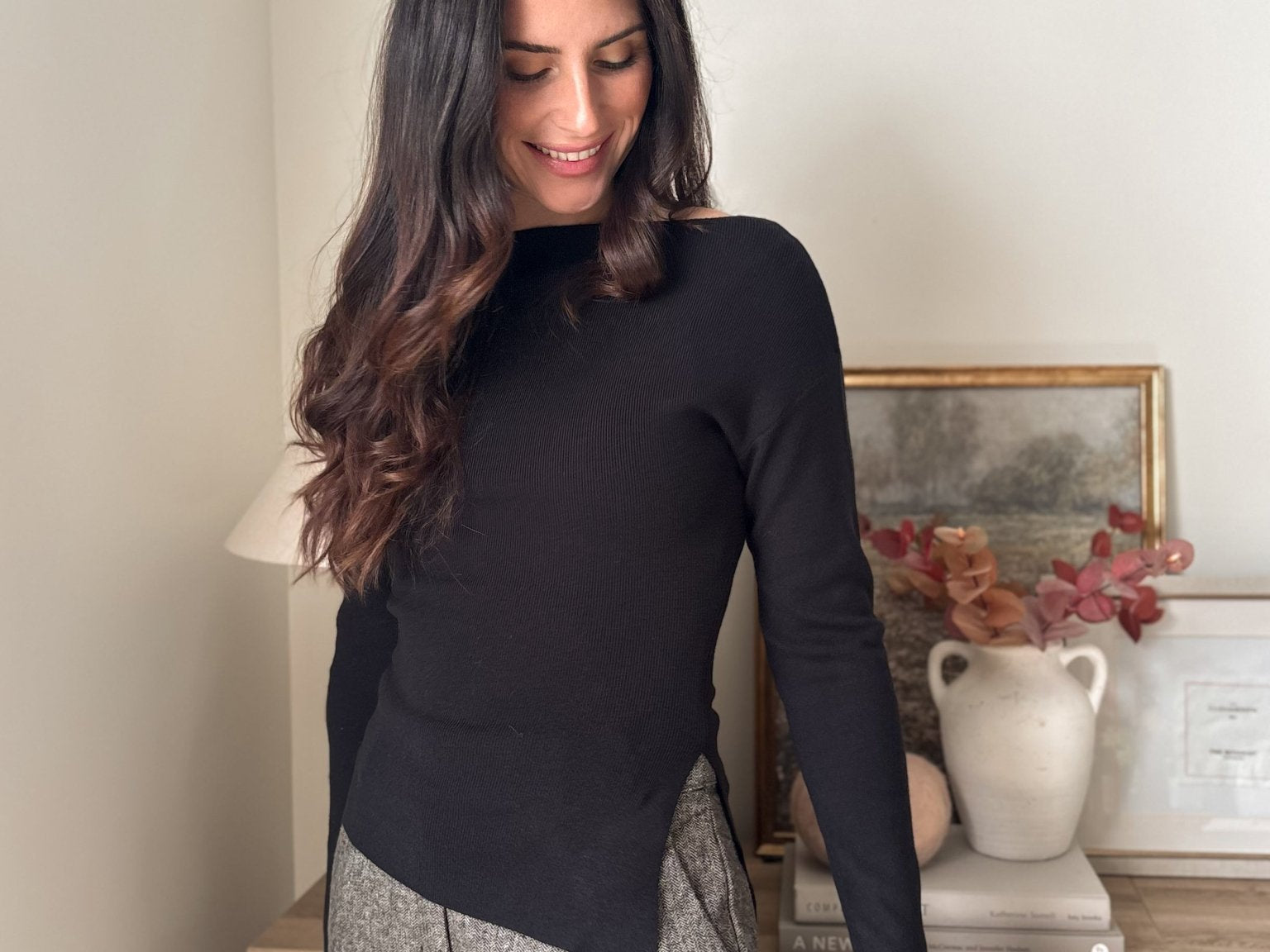 The' Home for the Holiday' Boat Neck Dolman Long Sleeve Knit Sweater in Black - Love and Lee Apparel