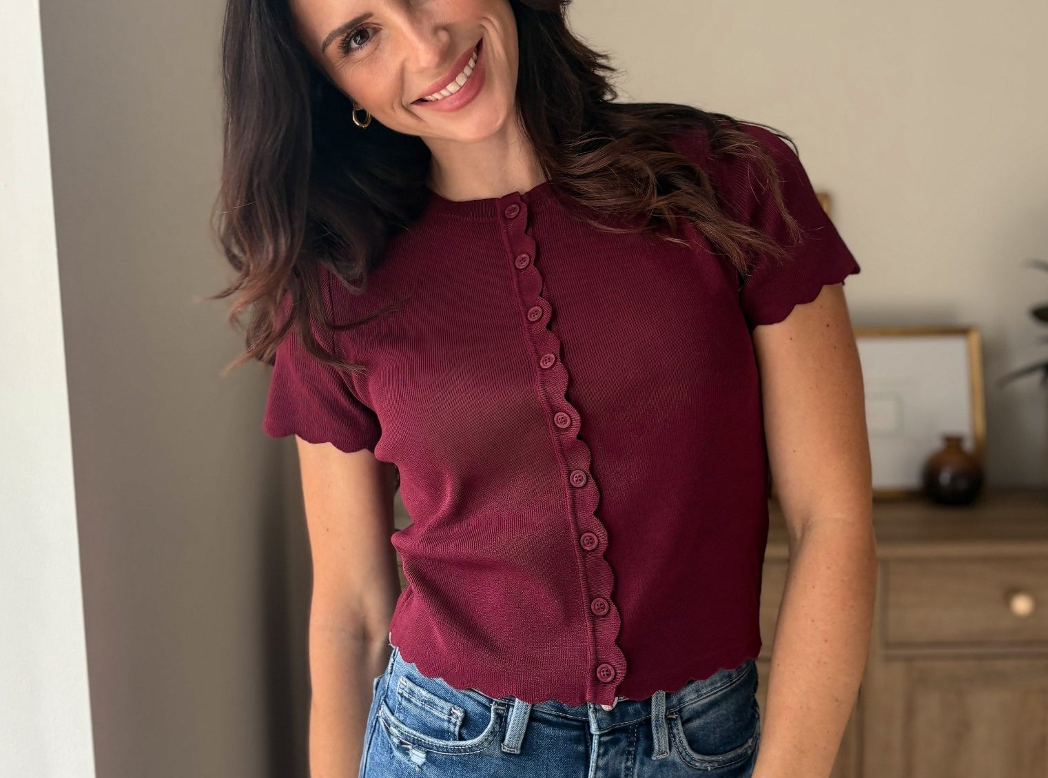 The Bordeaux Short Sleeve Button Down Knit Cardigan - Love and Lee Apparel