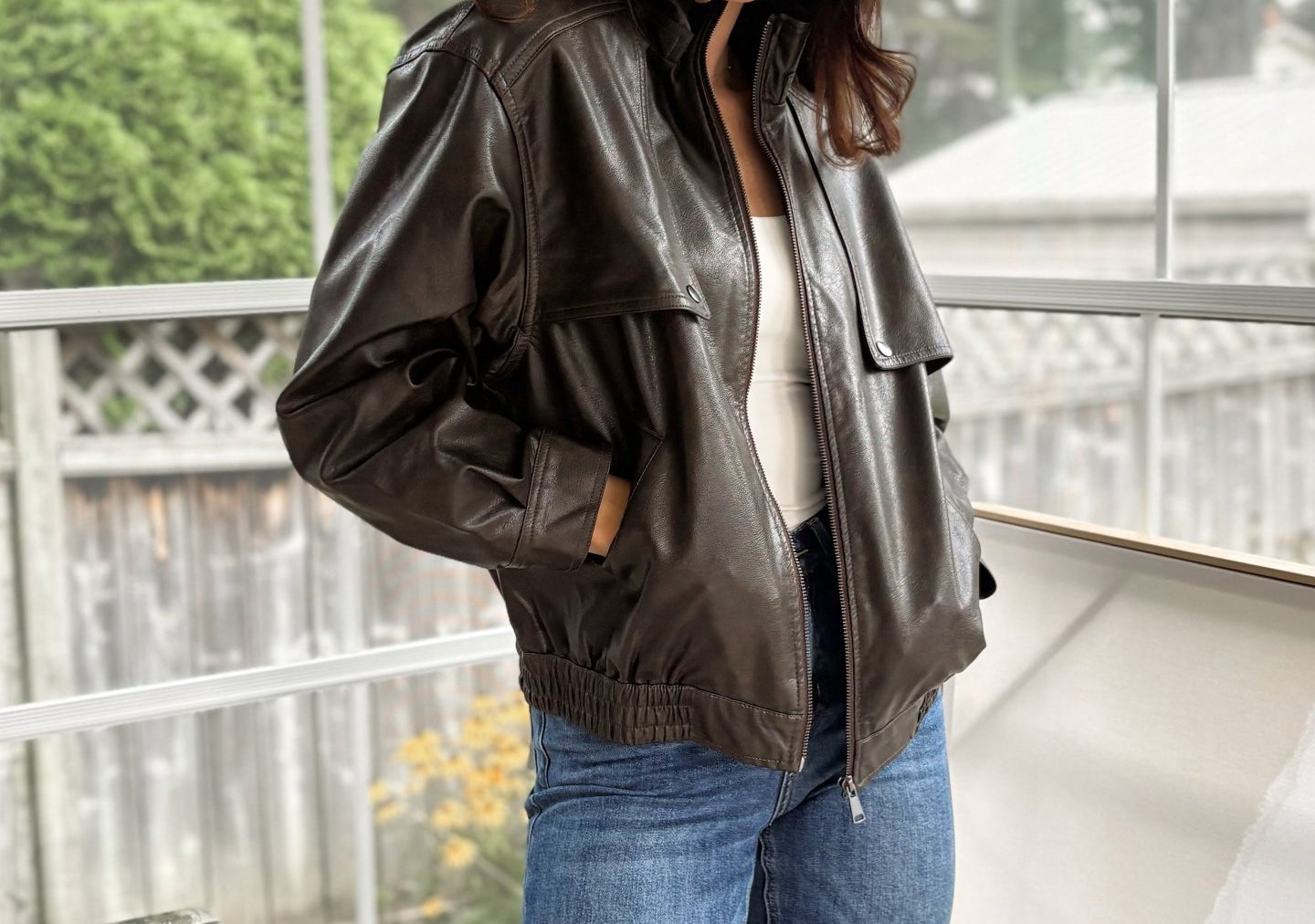 'The Varsity Club' Collared Zip-Up Faux Leather Bomber Jacket - Love and Lee Apparel