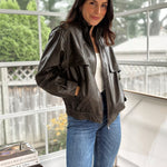 'The Varsity Club' Collared Zip-Up Faux Leather Bomber Jacket - Love and Lee Apparel