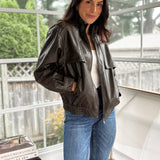 'The Varsity Club' Collared Zip-Up Faux Leather Bomber Jacket - Love and Lee Apparel