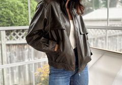 'The Varsity Club' Collared Zip-Up Faux Leather Bomber Jacket - Love and Lee Apparel