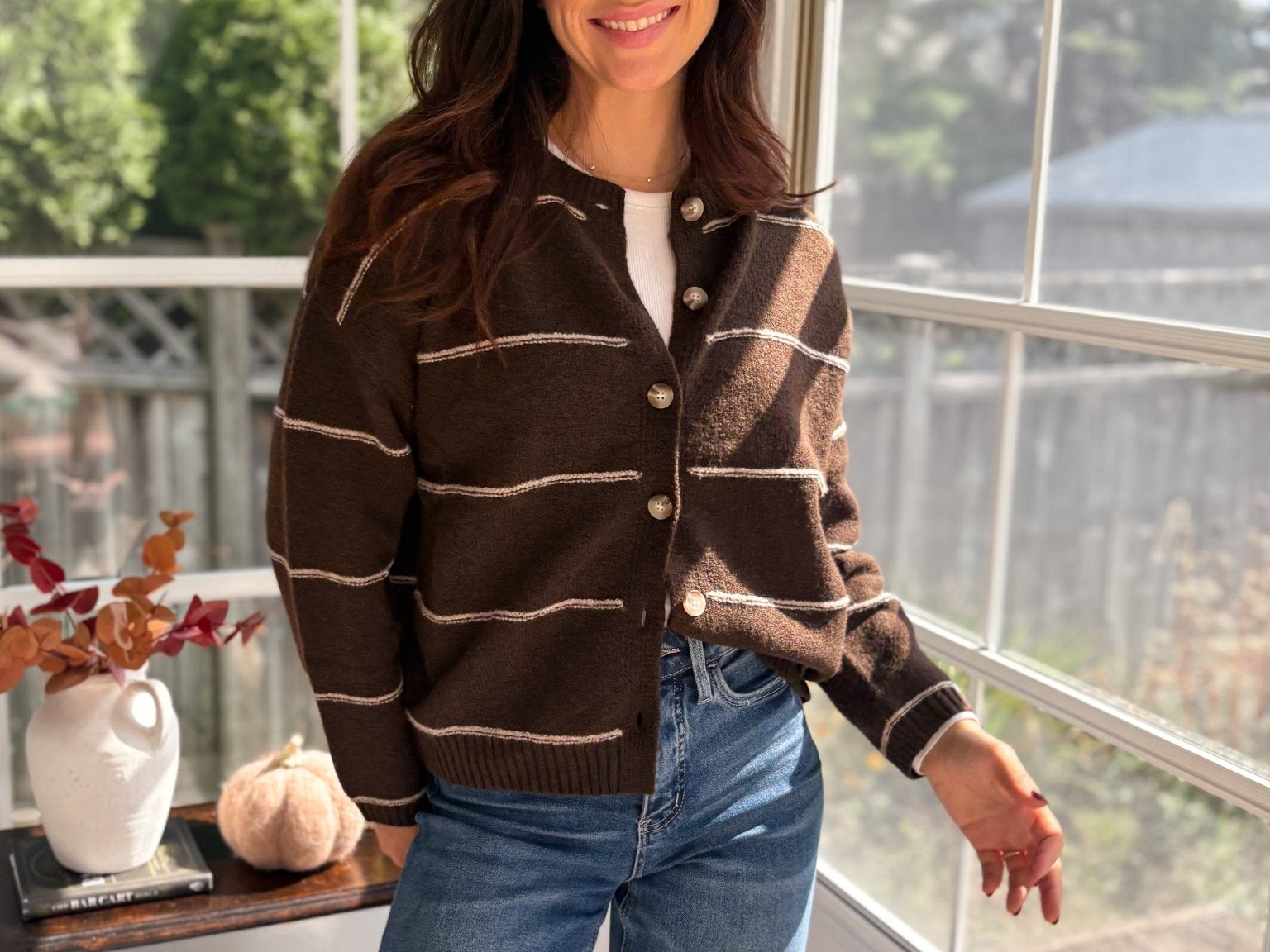 Fallen Leaves Stripe Button Down Cardigan - Love and Lee Apparel