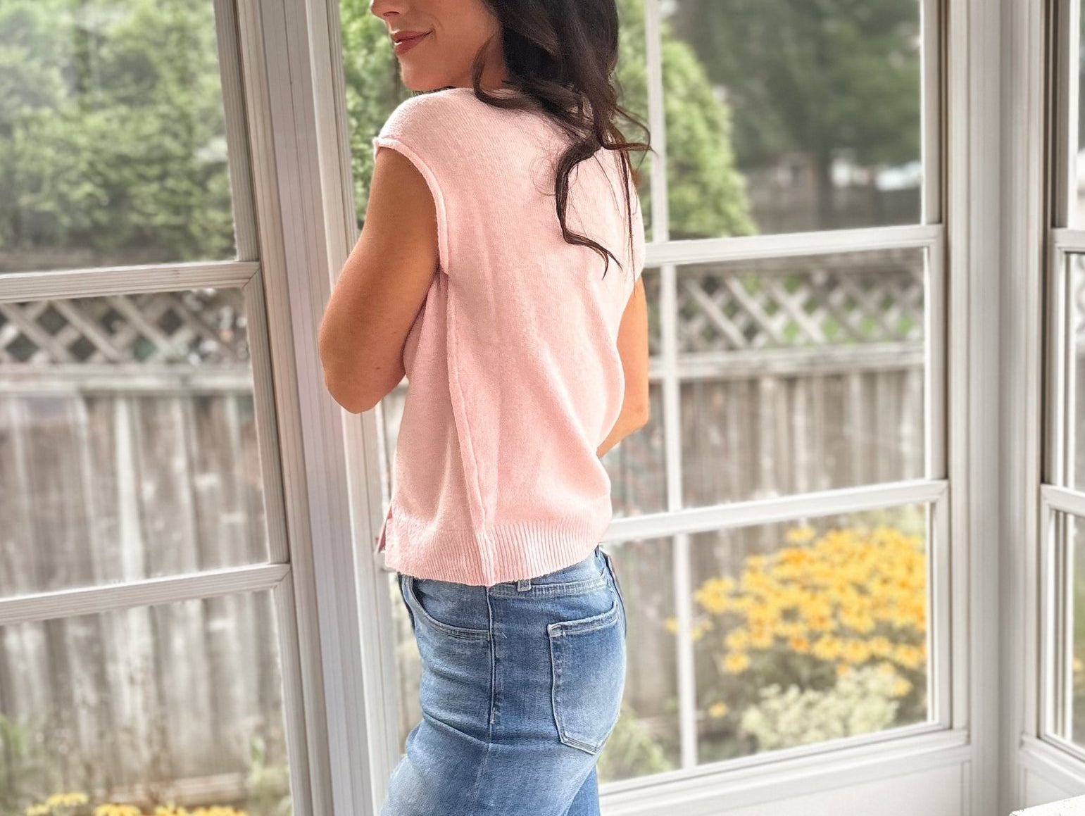 The Lucille Raw Edge Sleeveless Lightweight Cardigan in Pink - Love and Lee Apparel