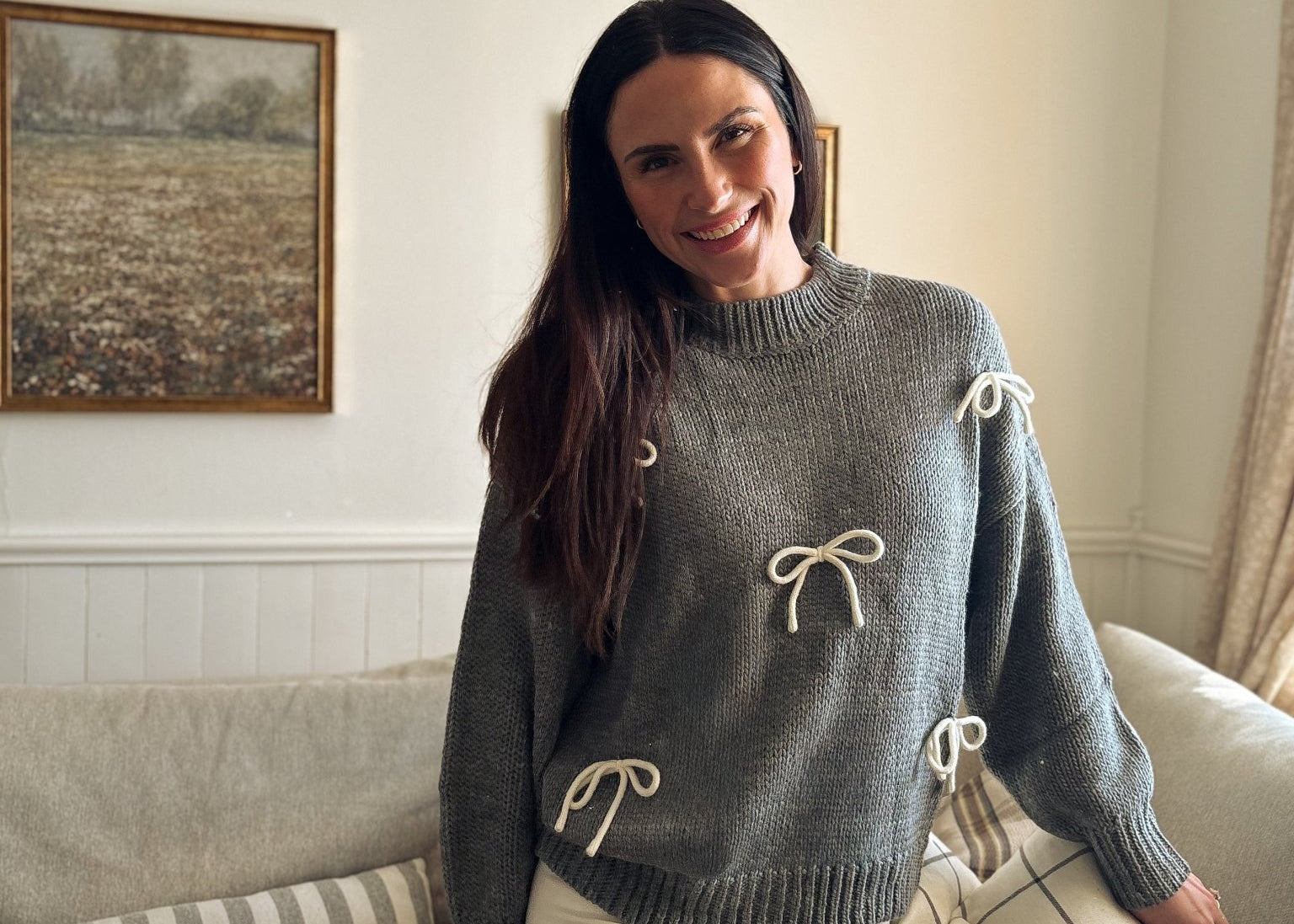 The Naomie Bow Detail Crew Neck Long Sleeve Pullover Sweater - Love and Lee Apparel