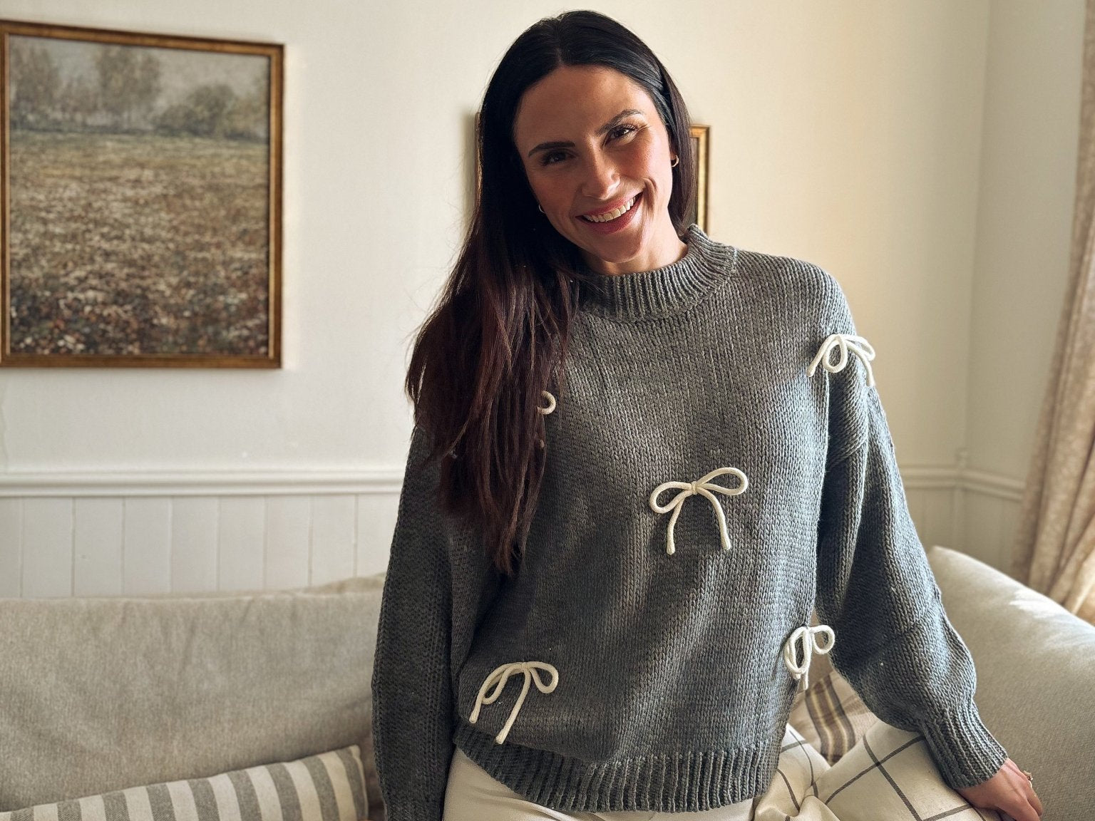 The Naomie Bow Detail Crew Neck Long Sleeve Pullover Sweater - Love and Lee Apparel