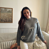 The Naomie Bow Detail Crew Neck Long Sleeve Pullover Sweater - Love and Lee Apparel
