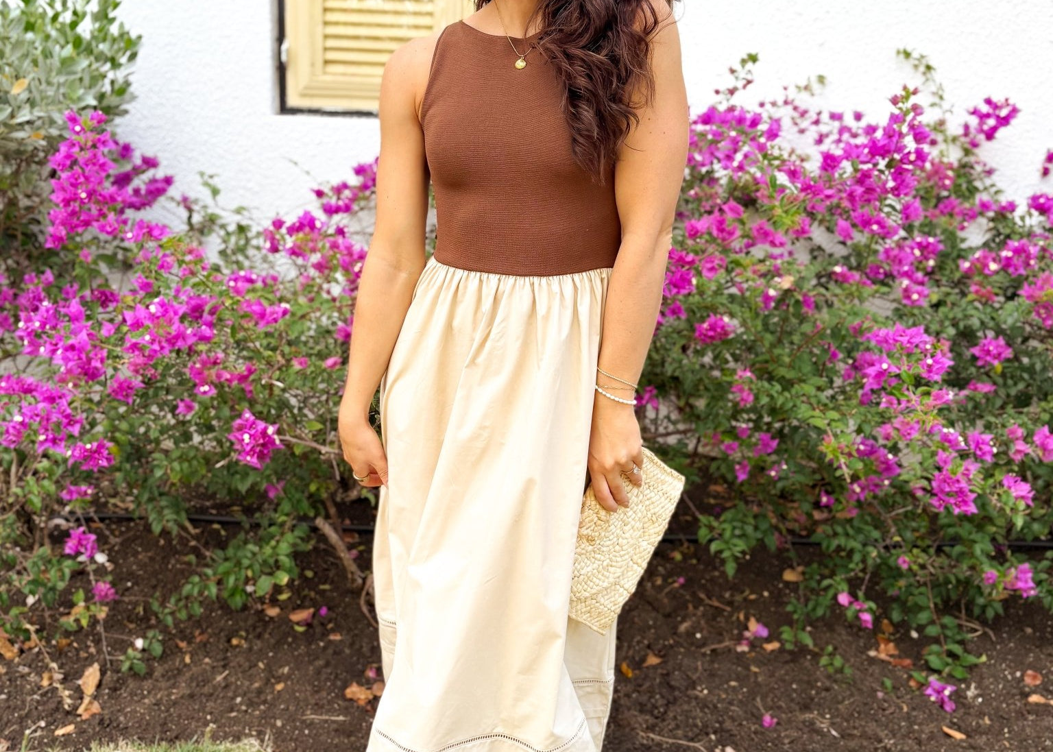 The Chrissy Boat Neck Line Lace Trim Mixed Media Midi Dress - Love and Lee Apparel