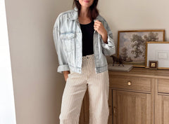 The Cecelia Stripe Cotton Barrel Jeans Casual High Waist Pants - Love and Lee Apparel