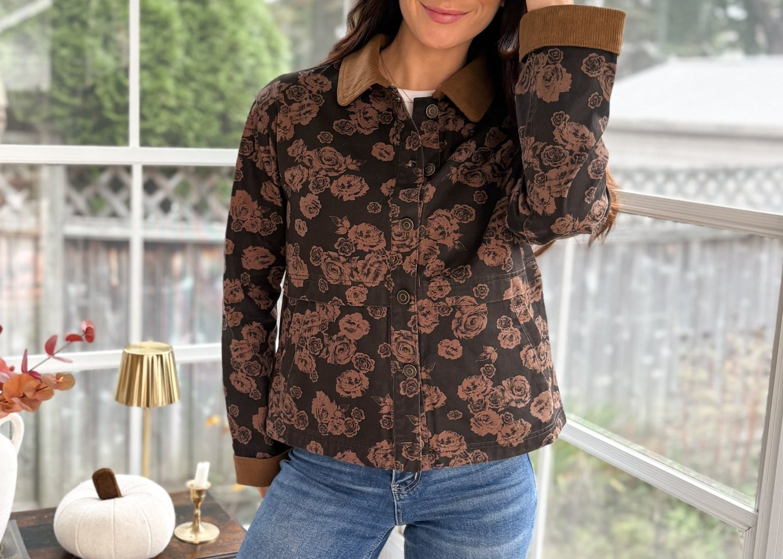 Whispering Pines Denim Jacquard Corduroy Collar Jacket - Love and Lee Apparel