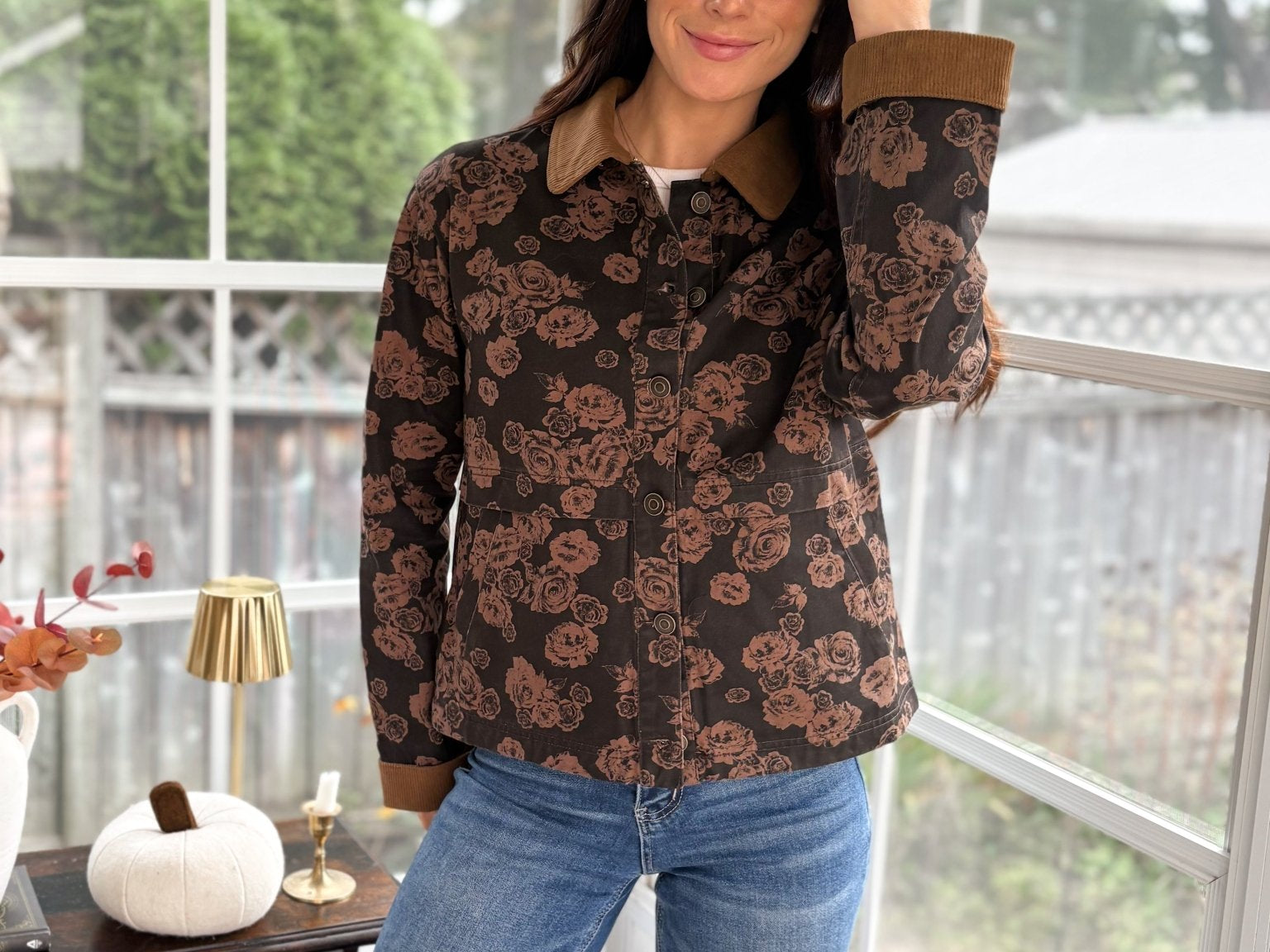 Whispering Pines Denim Jacquard Corduroy Collar Jacket - Love and Lee Apparel