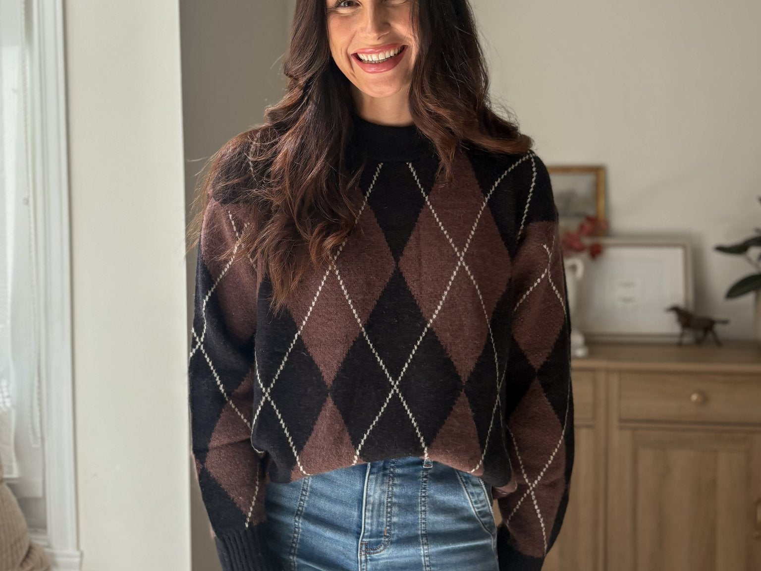 The 'Giving Season' Oversized Argyle Crew Neck Knit Pullover - Love and Lee Apparel