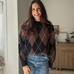 The 'Giving Season' Oversized Argyle Crew Neck Knit Pullover - Love and Lee Apparel
