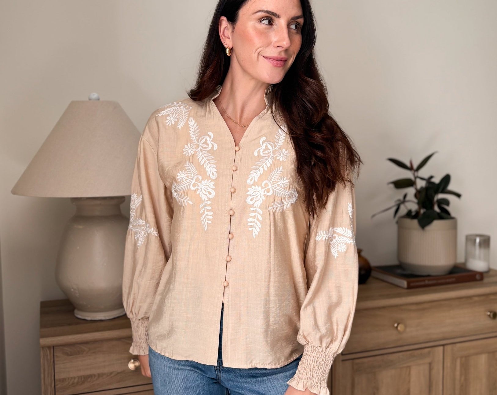 The Aspen Floral Embroidered Cotton Blend Blouse Boho Puff Sleeve - Love and Lee Apparel