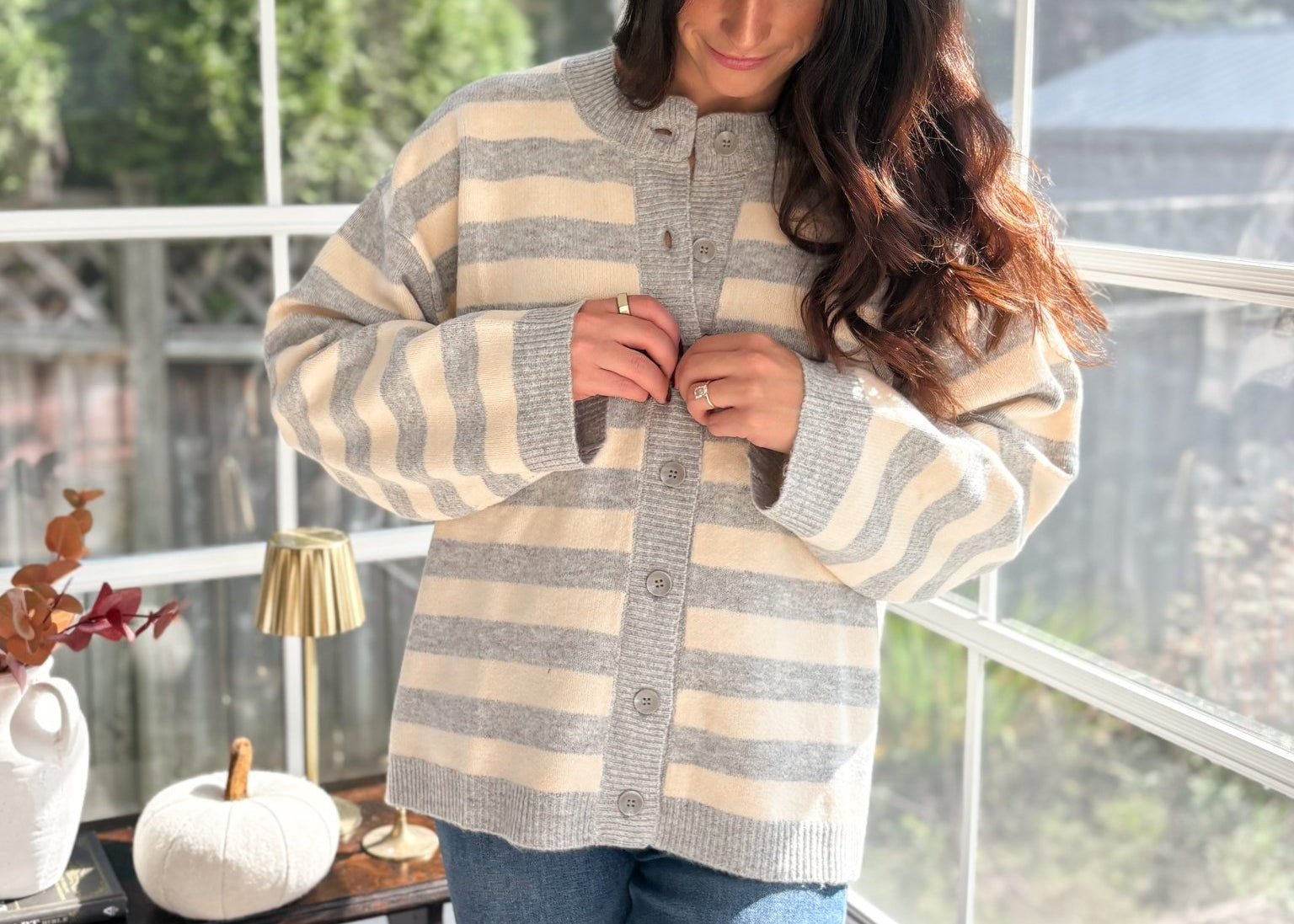 Morning Mist Striped Button Down Boxy Knit Cardigan - Love and Lee Apparel