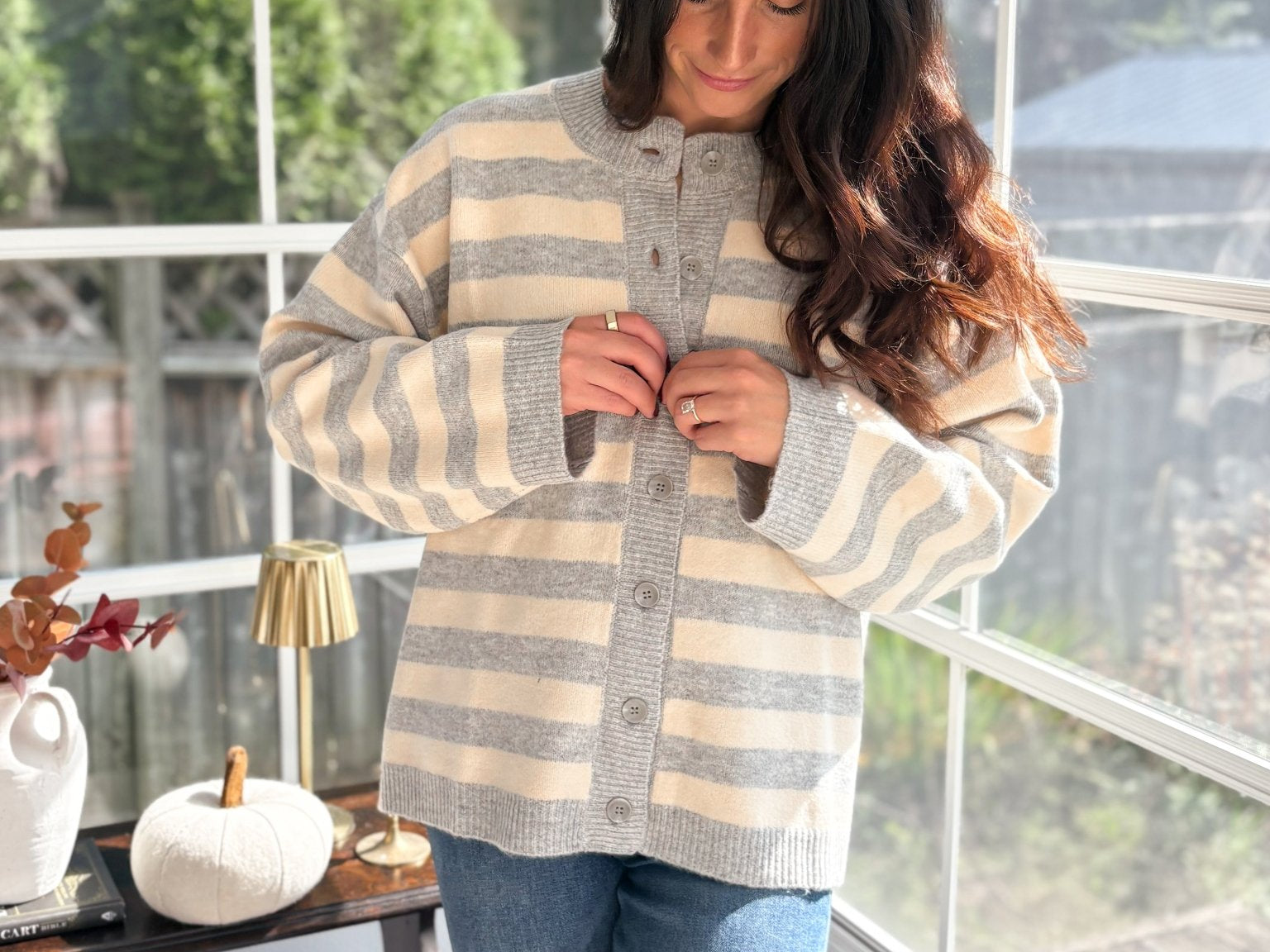 Morning Mist Striped Button Down Boxy Knit Cardigan - Love and Lee Apparel