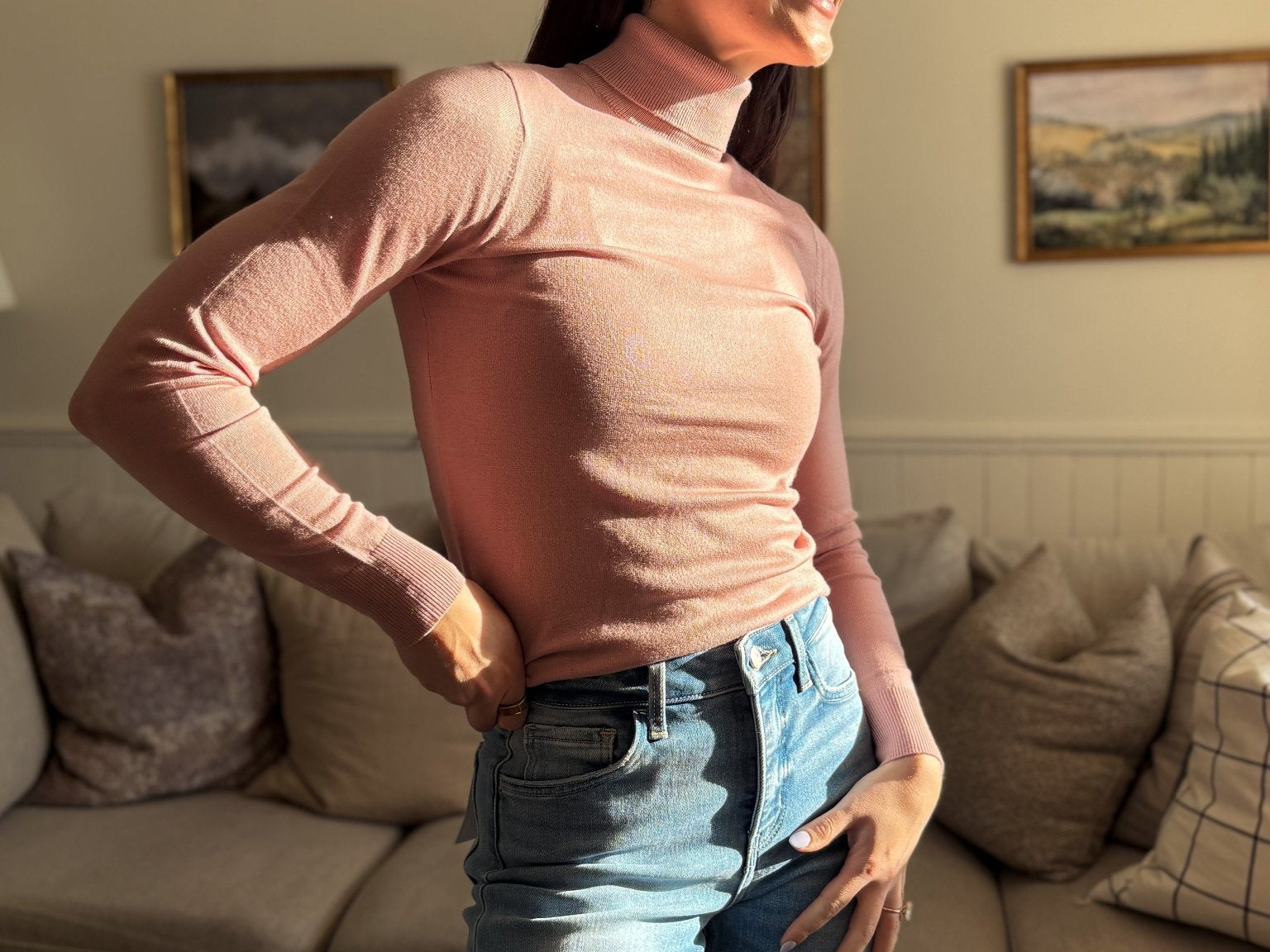The Juliette Long Sleeve Knit Turtle Neck in Soft Pink - Love and Lee Apparel