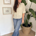 Micheline Pinstripe Collared Button Down 3/4 Sleeve Top - Love and Lee Apparel