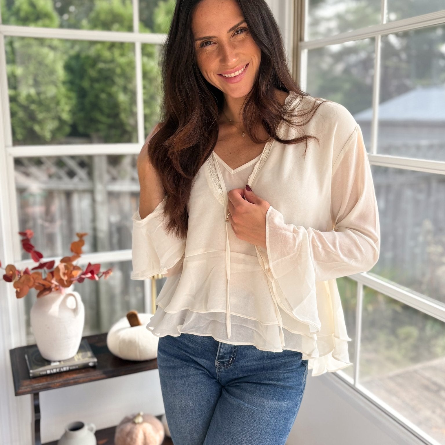 Oak & Ember Tiered Ruffle Long Sleeve Top - Love and Lee Apparel