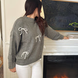 The Naomie Bow Detail Crew Neck Long Sleeve Pullover Sweater - Love and Lee Apparel