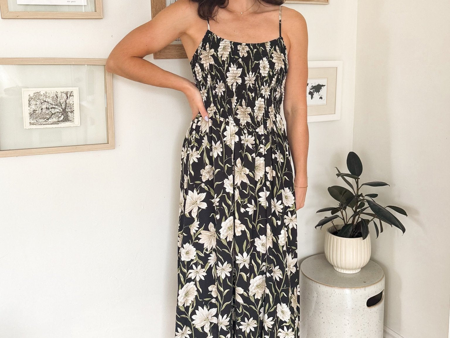 The Isabelle Floral Smocked Spaghetti Strap Midi Sundress - Love and Lee Apparel