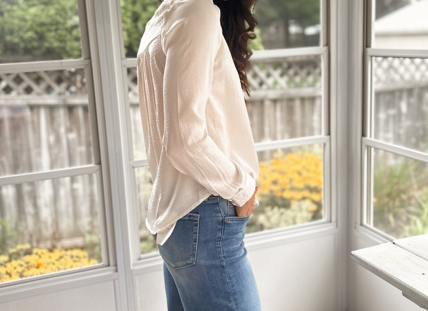 The Marcella Textured Satin V Neck Long Sleeve Blouse - Love and Lee Apparel