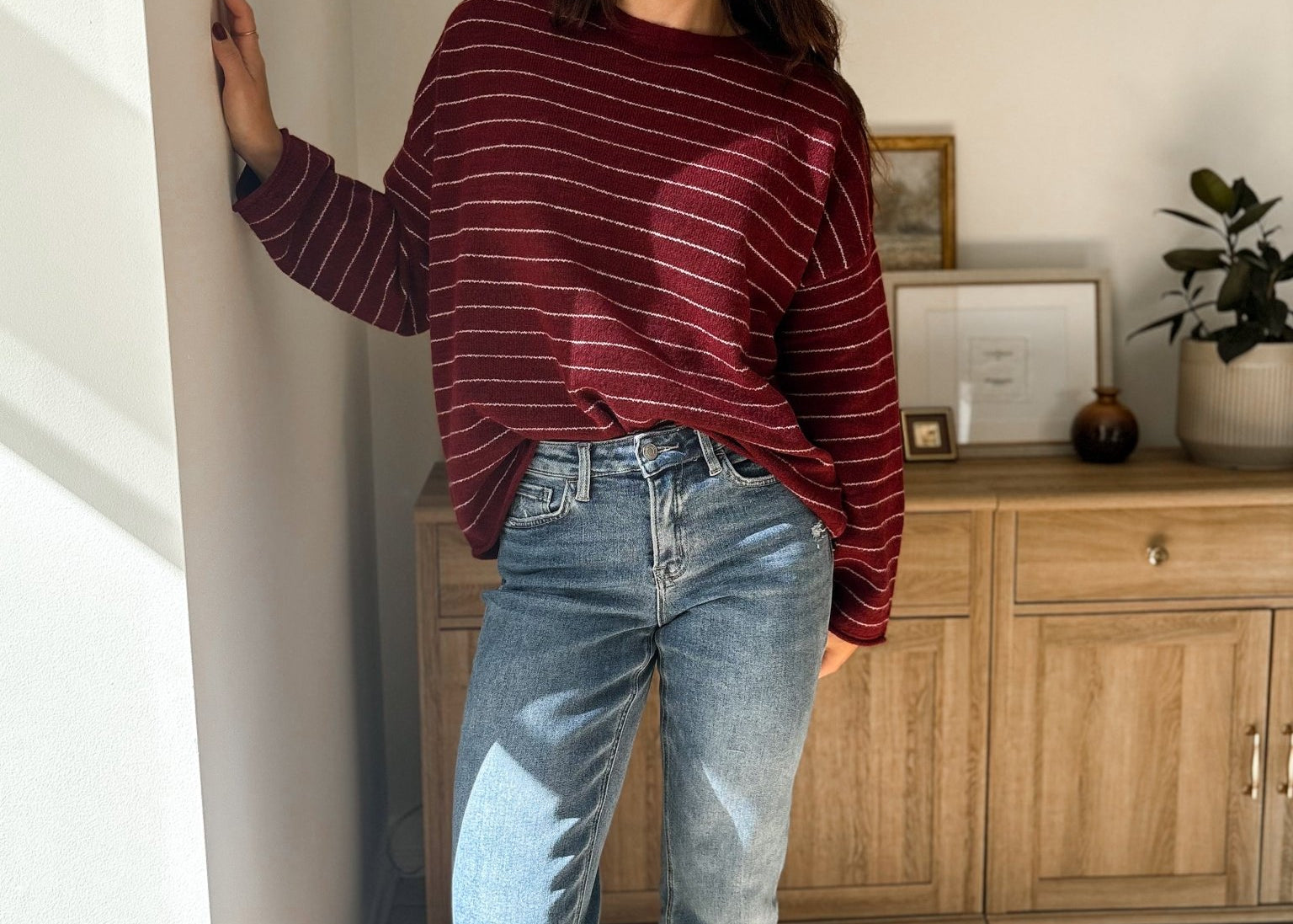 Maple Lane Stripe Crew Neck Pullover Sweater - Love and Lee Apparel