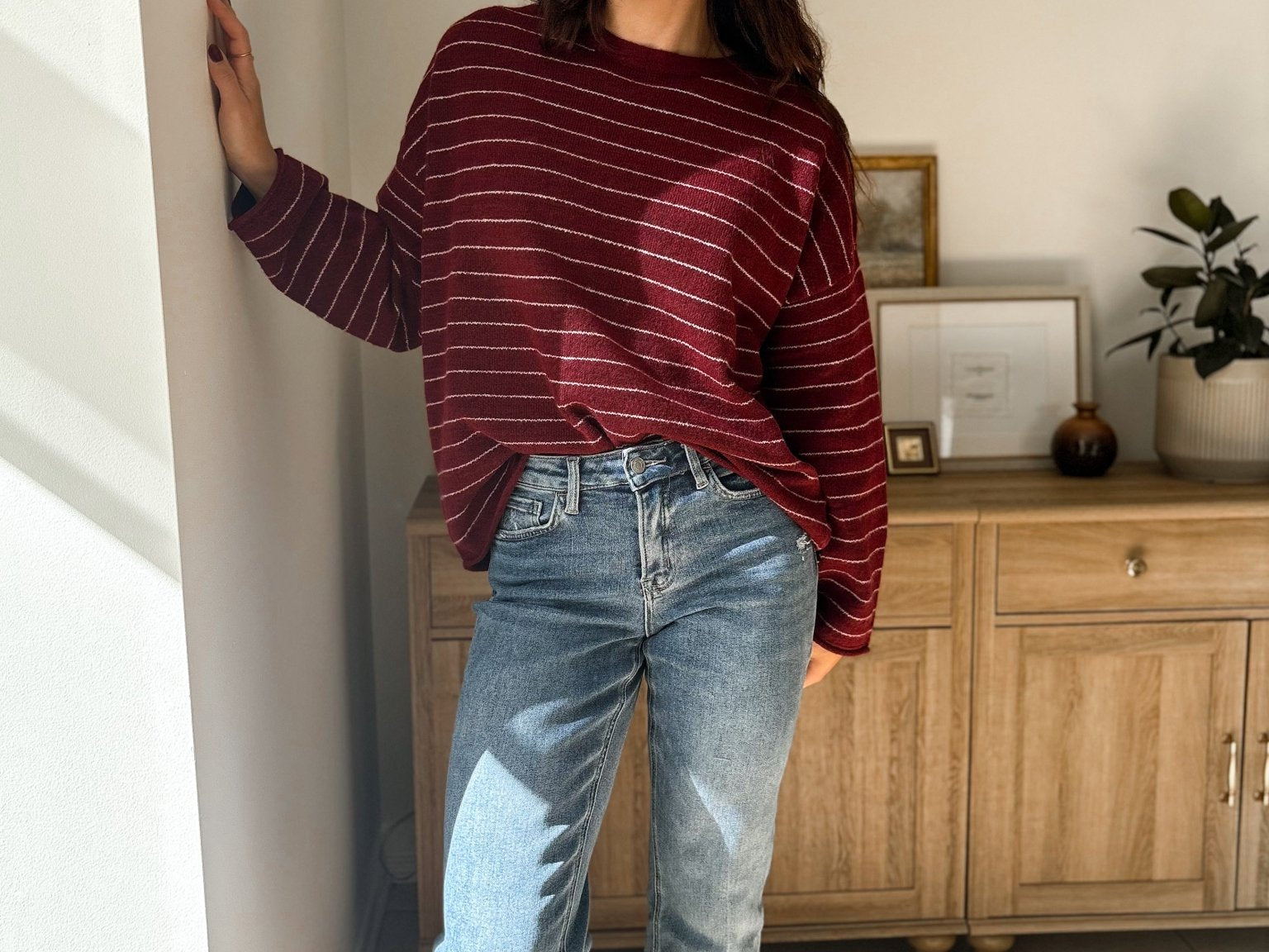 Maple Lane Stripe Crew Neck Pullover Sweater - Love and Lee Apparel