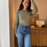 The Strolling Fields Boat Neck Long Sleeve Ribbed Knit Top in Green - Love and Lee Apparel